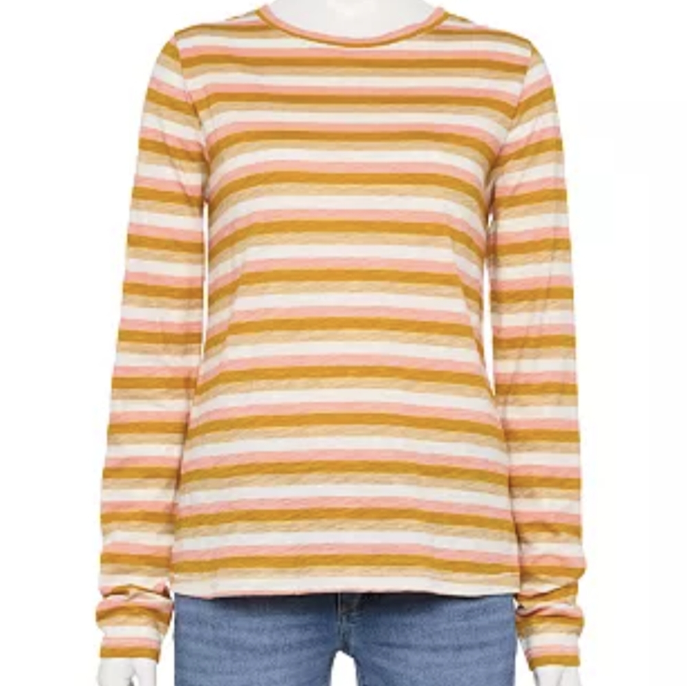 SO Long Sleeve Striped Tee in Pink, Orange & White